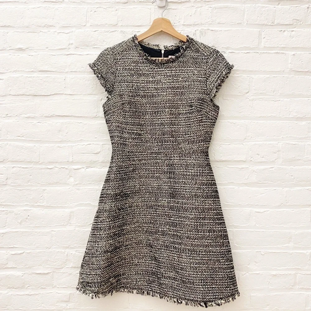 Kate Spade || Tweed Fit & Flare Party Dress Metallic Fringe ‎ Black Gold 2
